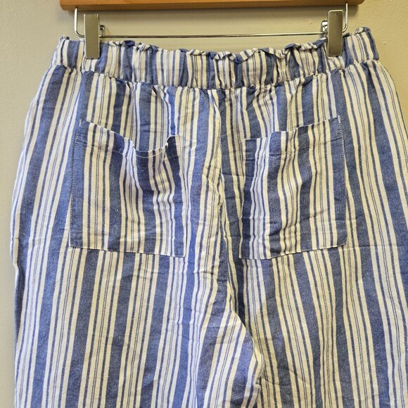 Linen Blend Pull On Striped Beachy Coastal Grandma Lounge Vacation Summer White - Picture 5 of 10